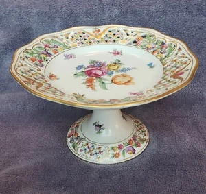 VINTAGE Schumann Bavaria Dresdener Art Porcelain Bon Bon Footed Tray Fast Ship - Picture 1 of 7