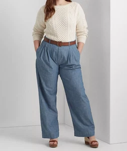 New Ralph Lauren Women's 22W Pleated Chambray Wide-Leg Pants $145 - Picture 1 of 7