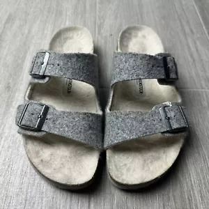 Birkenstock Arizona Happy Lamb Grey Wool Felt Lined Slide Sandal Size 36 US 5 - Picture 1 of 16