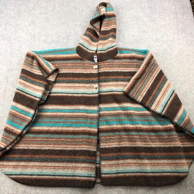 Poncho con Capucha Bear Ridge Outfitters Capa Marrón Azul Rayas Mezcla de Lana Foto 1 de 4