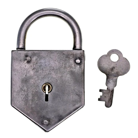 Vintage Padlock - Steel Case Padlock with Key c.1920's-40's - P599 Cover