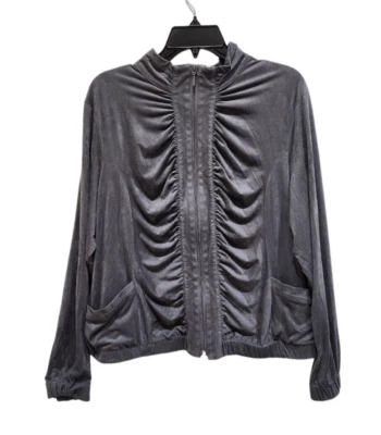 Chaqueta de Terciopelo Bellissima Moda Para Mujer Talla XL Gris Manga Larga Bolsillos con Cremallera Foto 1 de 4