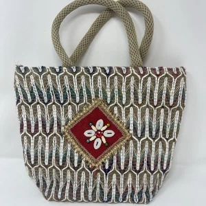 Piccola borsa in juta colorata borsetta spiaggia paglia boho eclettica India art design - Foto 1 di 7