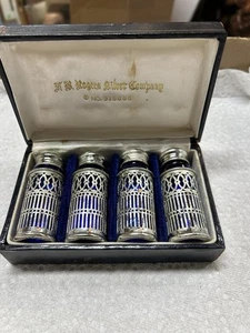 Vintage A B Rogers Silver Co. Versilbert Kobaltblau Glas Streuer mit Box - Bild 1 von 8
