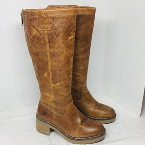Bullboxer Jillian Tall Pebbled Leather Brown Womens Boots Size 7 Chunky Heel Y2K - Picture 1 of 21