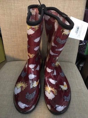 Bota de chuva e jardim feminina Sloggers 5016CBR10 celeiro estampa frango vermelho tamanho 10 - Imagem 1 de 4