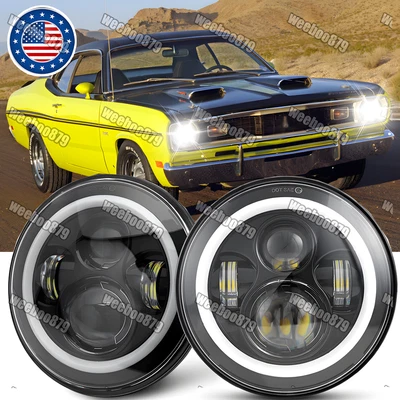 For Plymouth Duster 340 1970-1975 Halo 7" inch Round LED Headlights Hi/Lo DRL - Image 1 of 4