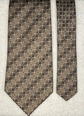 Alfani 棕色/金色/黑色男式领带 100% 真丝 — 第 1/3 张图片