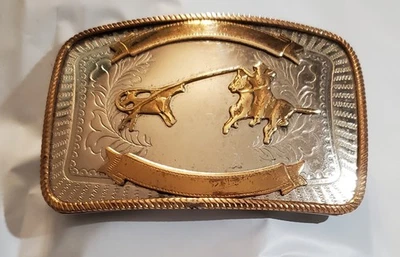 Lote De Hebilla De Cinturón Western RODEO Cuerda Oro Acentuado Plata De Colección Foto 1 de 3