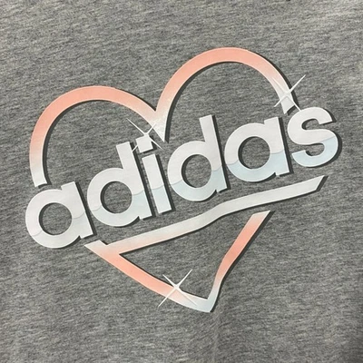 Camiseta Adidas Niñas L Logo Corazón Gris Puños Manga Corta Dividido Dobladillo Alto-Bajo Foto 1 de 4