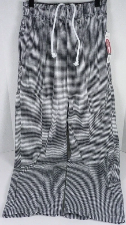 Chef Works Pants M Black Checked Baggies Relaxed Fit Drawstring NBCP-000-M - Image 1 of 4