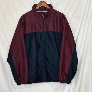 Tek Gear Jacket Windbreaker Lined Maroon Black Color Block Full Zip Size XL 90s - Picture 1 of 6
