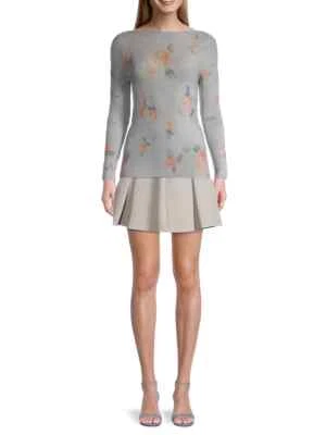 EMPORIO ARMANI Estampado Micro Floral Plisado Top Elástico Cuello Barco Precio de venta sugerido por el fabricante $645 Foto 1 de 4