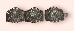 Antique Silver Bracelet - 800 Filigree Hinged Panel Link Repair Parts Vintage - Picture 1 of 7