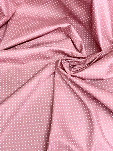 0.5 Meter Dusty Pink 100% poplin Cotton Fabric Small White Polka Dots 44” Wide - Picture 1 of 3