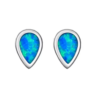 Teardrop Opal Stud Earrings Sterling S925 Pear Blue Opal Studs For Women - Picture 1 of 9
