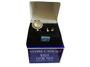 Elizabeth Taylor Votre Cadeau White DIamonds Watch & Earrings Need Battery - Picture 1 of 5