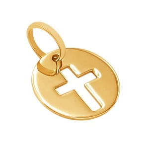 10k Pure Solid Yellow Gold Round Cross Laser Cut Small Charm Religious Pendant - Picture 1 of 5