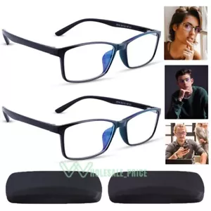 Blue Light Blocking Reading Glasses for Men Large Rectangular Frame w/ Hard case - Picture 1 of 21