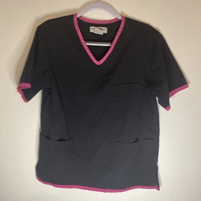 Natural Uniforms Scrub Top Medical Uniform Black Pink V Neck XS - Image 1 of 4