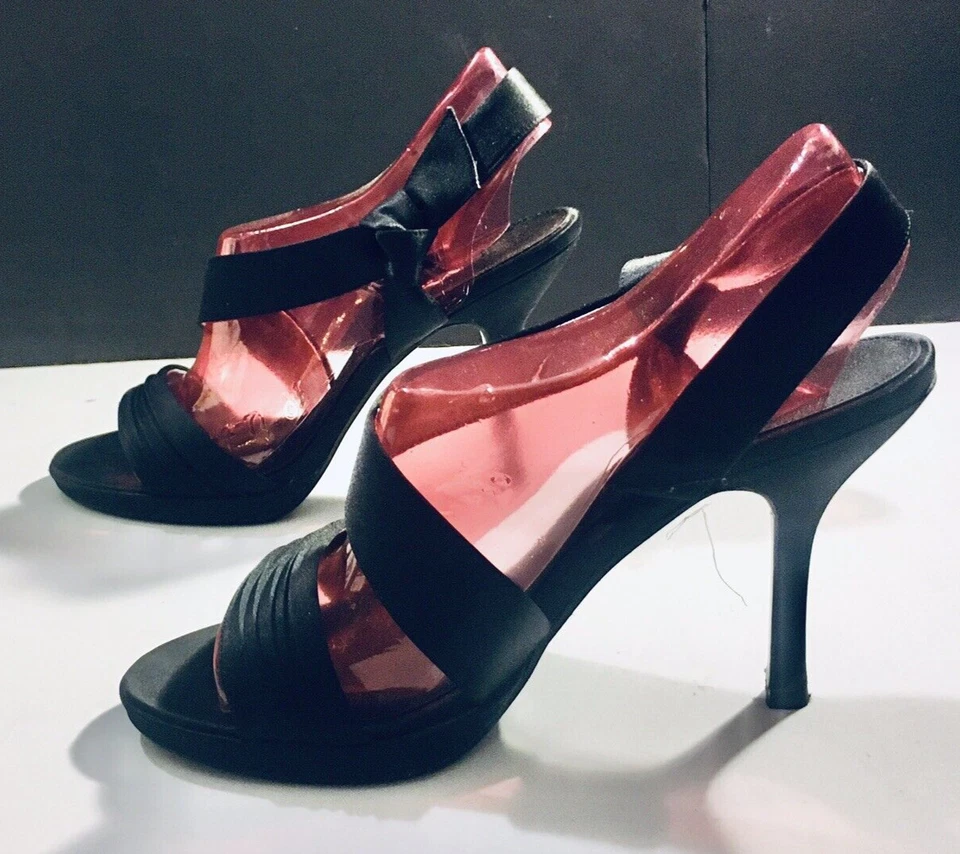 Sandalias de vestir para mujer Nina Vitoria con cordones negras brillo satinado talla 10 M Foto 1 de 4