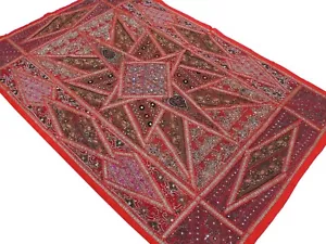 Crimson Maroon Indian Wall Hanging Kundan Huge Tapestry Textile Handmade 88" - Picture 1 of 1