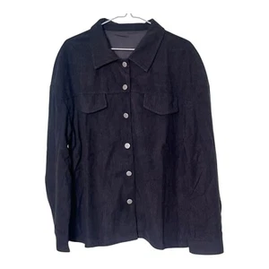 Oversized Modern Soft Suede Button Up Jacket Front Flap Pockets in Black Materi - Picture 1 of 9