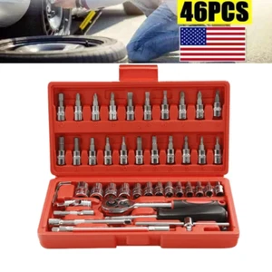 46pcs 1/4 Ratchet Wrench Combination Package Socket Tool Set Auto Car Repairing - Picture 1 of 11