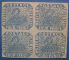 WESTERN AUSTRALIA 1854 Scott 3 block of 4 Mint  No Gum with PFC Cert CV $1600+