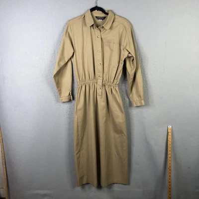 Lands' End Shirt Dress Womens 12 Tall Khaki Button Front Elastic Waist Modest - Image 1 of 4