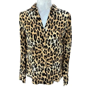 ALICE + OLIVIA Eloise Button Down 100% Silk Blouse Leopard Animal Print Sz M/L - Picture 1 of 15