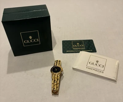 Vtg GUCCI Women Watch 3300.2L 26mm Black Dial Quartz Gold NEW BATTERY Works - Image 1 of 4