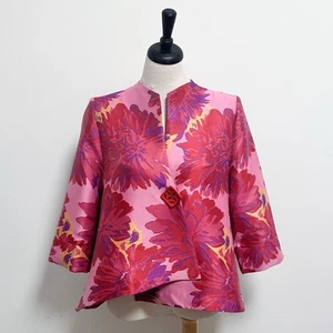 Chaqueta IC Connie Rosa Rojo Púrpura Floral Jacquard Asimétrica Manga 3/4 Mediana - Imagen 1 de 12
