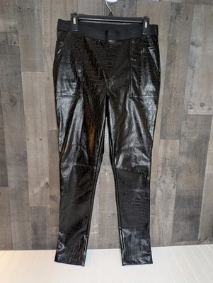 KARL LAGERFELD Faux Leather Pants Black Croc Embossed Print Waistband Sz M - Image 1 of 4