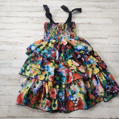 Mini Vestido Marchesa Notte Niñas 7 Volantes Florales En Niveles Asher Sin Mangas EE. UU. Foto 1 de 4