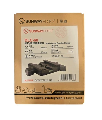 Abrazadera de bloqueo de palanca Sunwayfoto DLC-60 60mm, compatible con Arca. Viene con Leofoto NP-50 Foto 1 de 4