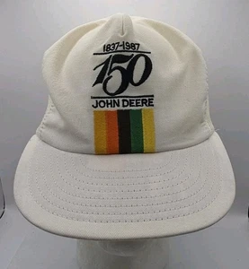 1987 John Deere Snapback Vintage Trucker Hat White Mesh Cap 150th Anniversary - Picture 1 of 7