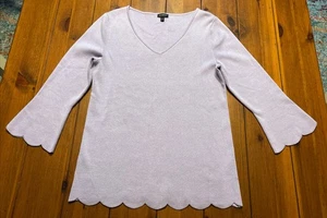 Suéter Talbots púrpura claro cuello en V acanalado dobladillo festoneado manga 3/4 talla mediana - Imagen 1 de 12