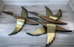 Masketeers Geese Bird In Flight Wood Brass Wall Art Mid Century Modern 3D - Picture 1 of 7