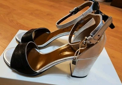 Mujer 36/6 Mally Cuero Negro/Plateado Hecho en Italia Nuevo Foto 1 de 4