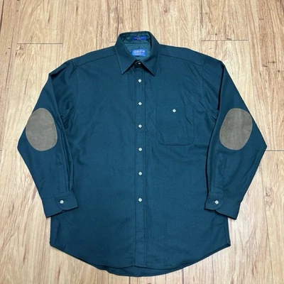 VintagePendleton Wool Button Shirt Men’s M Forest Green Elbow Patch Leather USA - Image 1 of 4