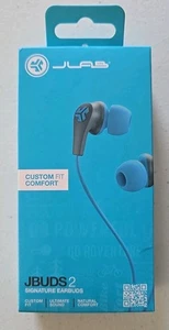 JLab JBuds2 Signature Earbuds Blue Noise Isolation 3 Size Tips Comfort Fit NEW - Picture 1 of 3