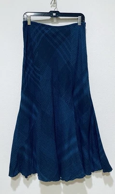 J Jill Skirt Womens 8 Blue Plaid Patchwork Linen Maxi Prairie Boho Lagenlook - Image 1 of 4