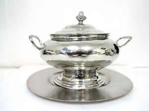 Portugal De Campos De Quevedo Pewter Covered Tureen with Underplate