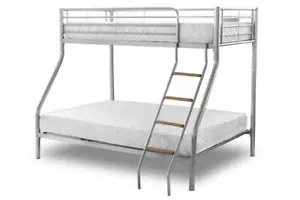 SILVER METAL ALEXA TRIPLE SLEEPER BUNK BED SPRUNG FLEX MEMORY FOAM MATTRESS - Picture 1 of 7