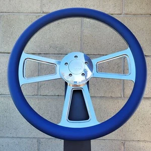 18" Billet Aluminum Steering Wheel Big Rig Royal Blue Grip 5 Hole Semi Truck - Bild 1 von 6