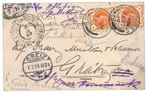GB Karte London DEUTSCHLAND GREIZ weitergeleitet *GRÄTZ* Hradec CDS Schlesien 1899 E230 - Bild 1 von 6