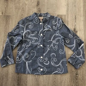 Chico’s Sz 0 US S Blue Cotton Embroidered Long Sleeve Snap Up Shirt - Picture 1 of 13