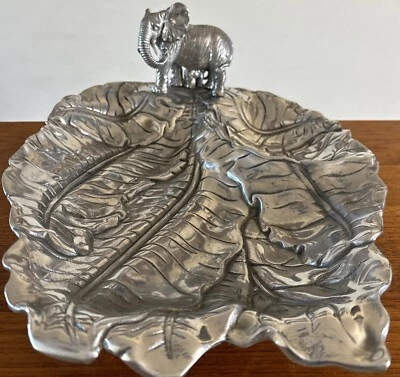Bandeja de servir Arthur Court alumínio metalware elefante folha de palmeira chip & dip 14” - Imagem 1 de 4