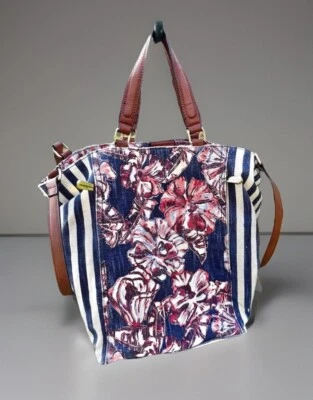 Bolsa tote Tommy Bahama XL vermelha azul floral listras ilha bolso couro L@@K RA100583 - Imagem 1 de 4